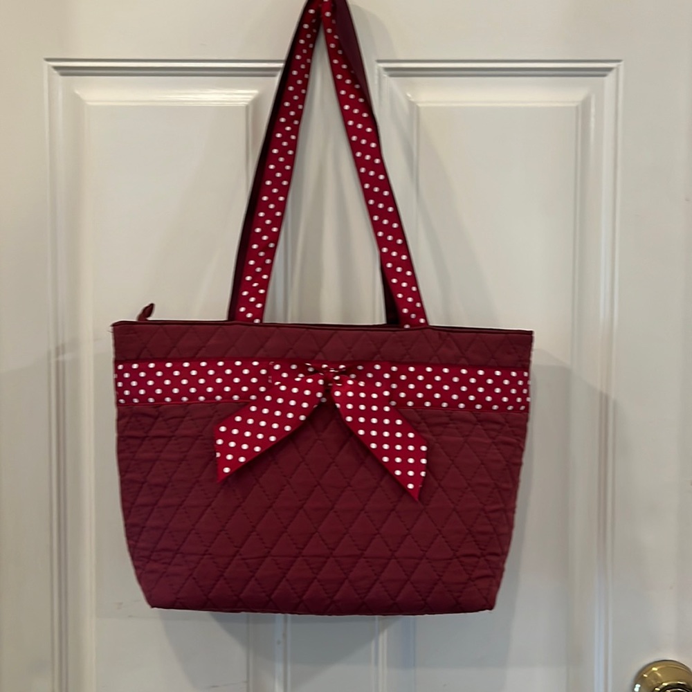 Dark red polkadot bow purse/tote